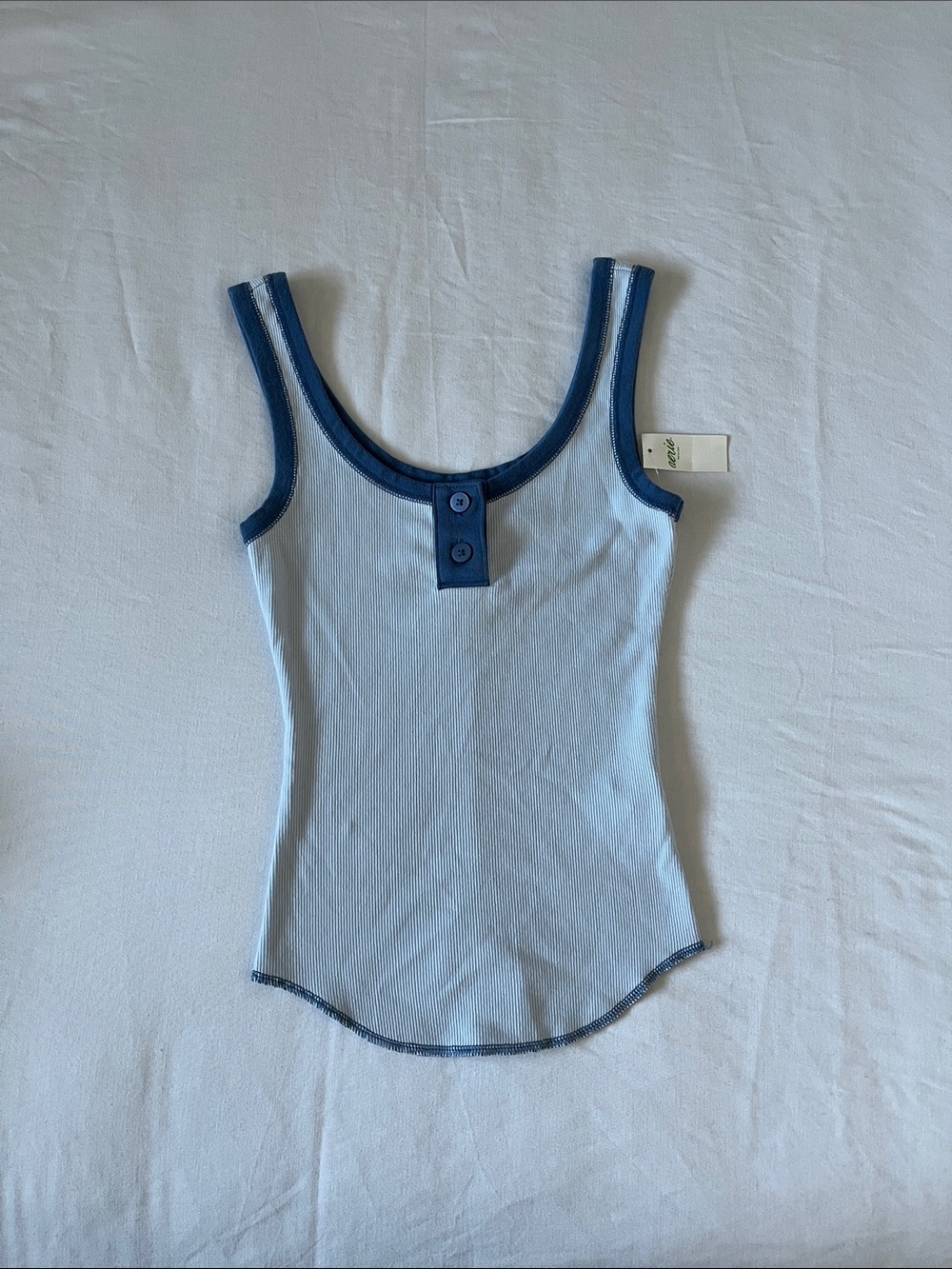 Aerie Y2K Light Blue Cotton Ribbed Tank with Navy Trim